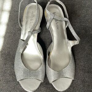 Kelly and Katie, Mandy silver shiny heel dance dress shoe-8 1/2